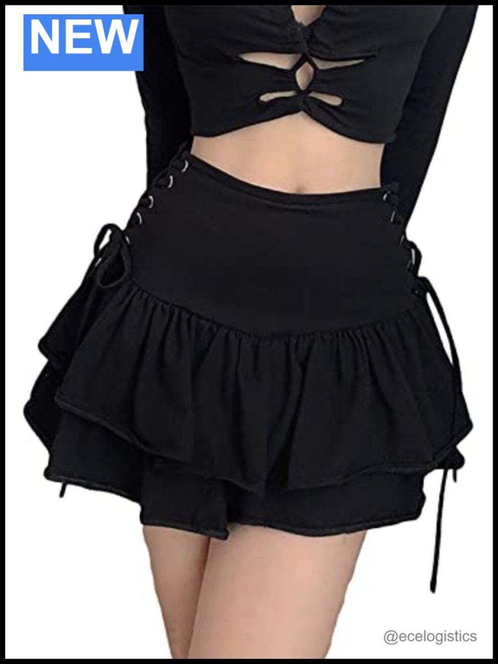 Women's Y2K Gothic Ruffle Mini Skirt, High Waist Black Punk Trendy